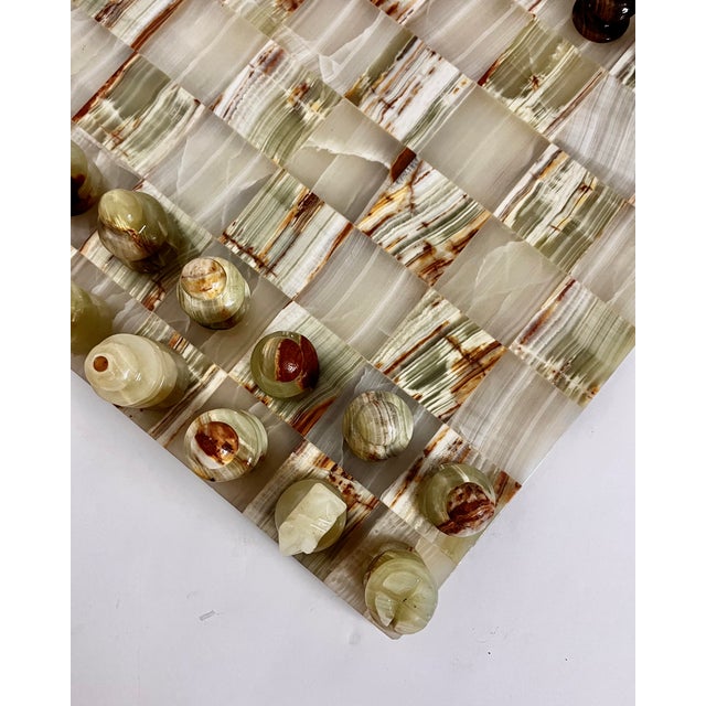 Mid-Century Modern Vintage Onyx Stone Chess Set | Green + Brown For Sale - Image 3 of 14