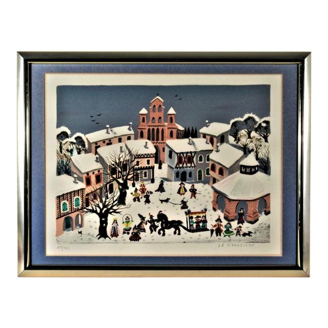 Madeleine (Mady) De La Giraudiere, Village en Hiver, Circa 1980 For Sale