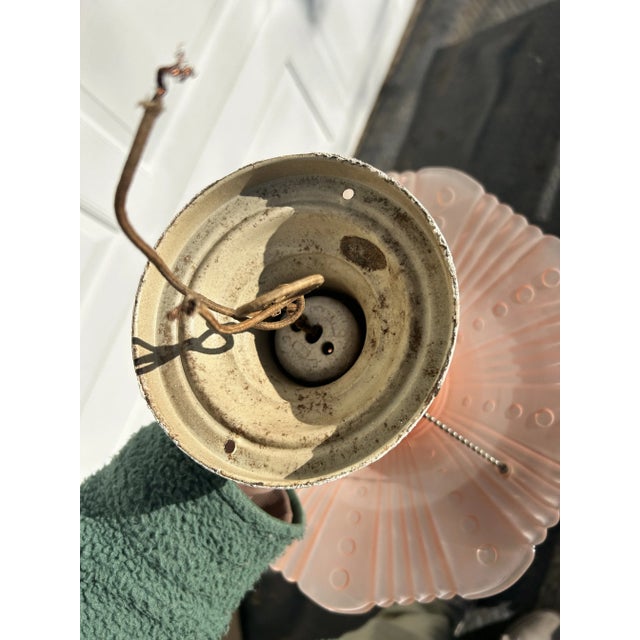 Antique Pink Glass Hanging Light Fixture For Sale - Image 4 of 8