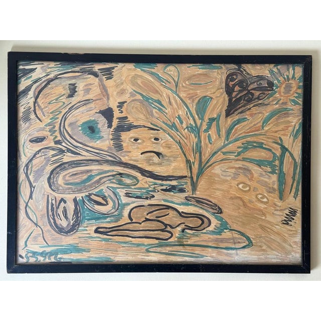 Black Scandinavian Artist, Symbolist Composition, 1960s-1970s, Watercolor For Sale - Image 8 of 10