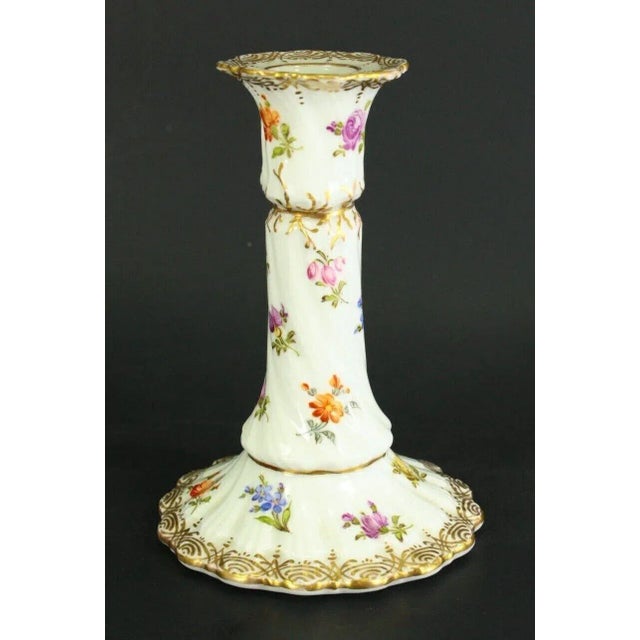 1800's Porcelain Candlestick Gilt & Hand Painted Flowers Germany Marked For Sale - Image 12 of 12