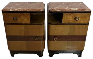 Art Deco Wood and Marble Bedside Tables, 1940s, Set of 2