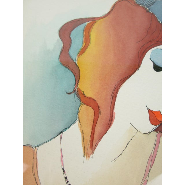 Late 20th Century Itzchak Tarkay Watercolor "Soothing Moment" Signed and Framed For Sale - Image 5 of 12