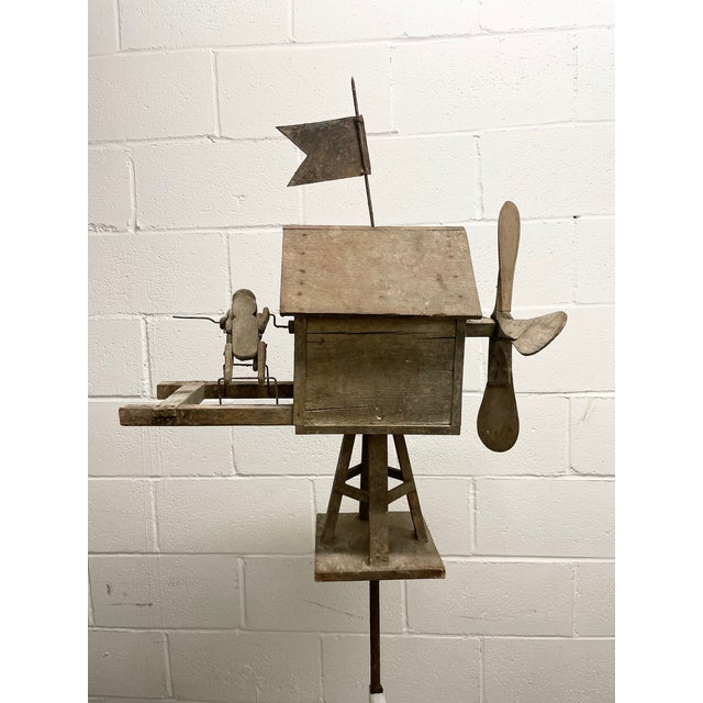 Early 20th Century Rustic Primitive Handmade Wood American Folk Art Outdoor Barn Whirligig For Sale - Image 12 of 12