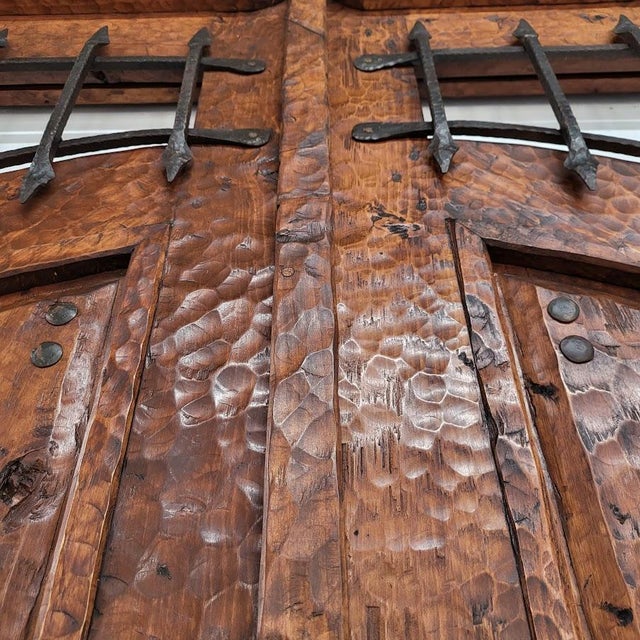 Handcrafted Solid Wood Rustic Exterior Double Door – Custom Mexican Design Made to Order For Sale - Image 9 of 15