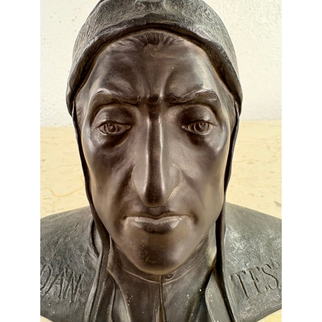 This is a mid-century vintage museum, reproduction sculpture of Dantes. This terra-cotta bust has a dark charcoal finish...