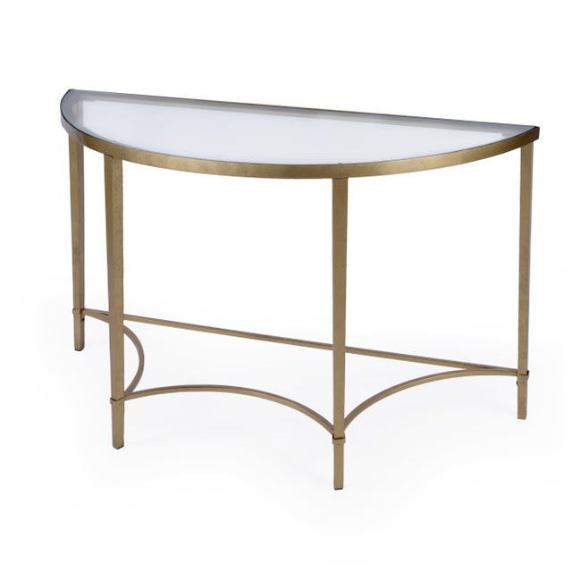Gold Monica 50 in. W Demilne Glass and Metal Console Table, Antique Gold For Sale - Image 8 of 8