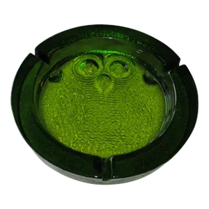 Mid Century Large Green Blenko Glass Owl Ashtray Catchall
