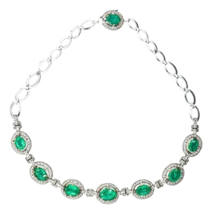 20 Carat Oval Cut Emerald & Rose-Cut Diamond Statement 18k Necklace