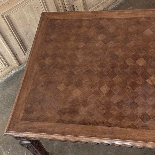 French Louis XVI Style Walnut Dining Table With Parquetry Top For Sale - Image 17 of 18
