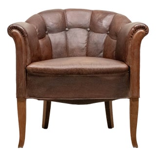 Vintage Swedish Club Chair in Brown Leather, 1940s For Sale