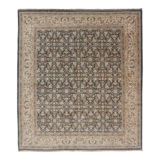 Hand Knotted Fine Herati Design Rug in Steel Blue 9'7 X 11'7 For Sale