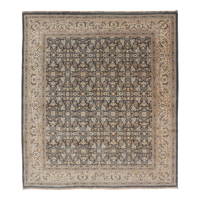 Hand Knotted Fine Herati Design Rug in Steel Blue 9'7 X 11'7 For Sale