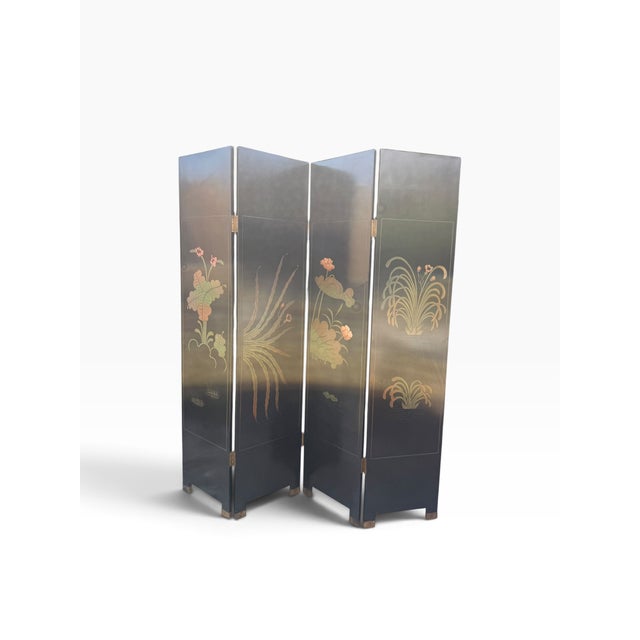 Silver Vintage Chinoiserie Four-Panel Phoenix Folding Screen With Silver-Tone Ground For Sale - Image 8 of 15