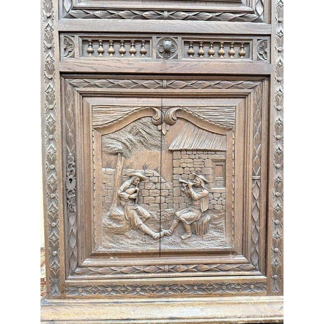 Breton Wardrobe in Carved Oak For Sale - Image 6 of 9