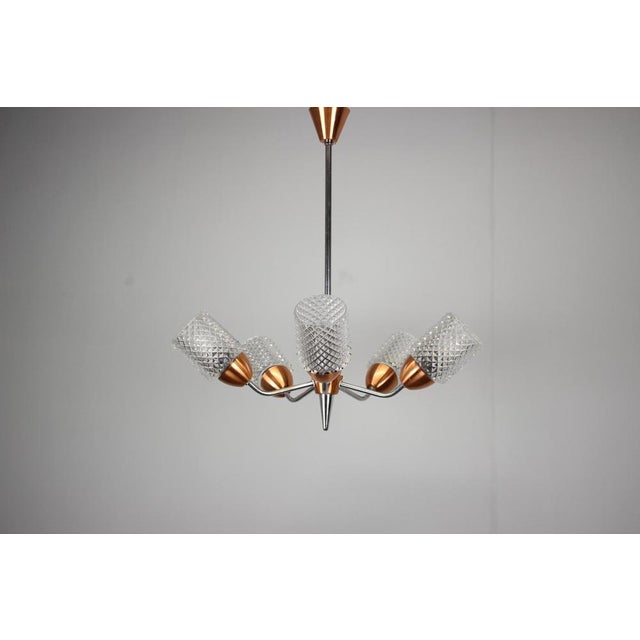 Glass and Chrome Chandelier from Drukov Brno, Czechoslovakia, 1970s For Sale - Image 4 of 14