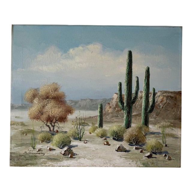 1970’s Vintage Desert Landscape Oil on Canvas Painting – Signed For Sale