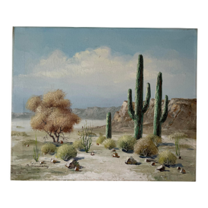 1970’s Vintage Desert Landscape Oil on Canvas Painting – Signed
