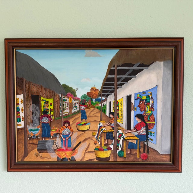 Mayan folk painting by Pablo Noe Salazar, 1978. Acrylic on canvas. Pablo Noe Salazar is from Comalapa Guatemala. The...