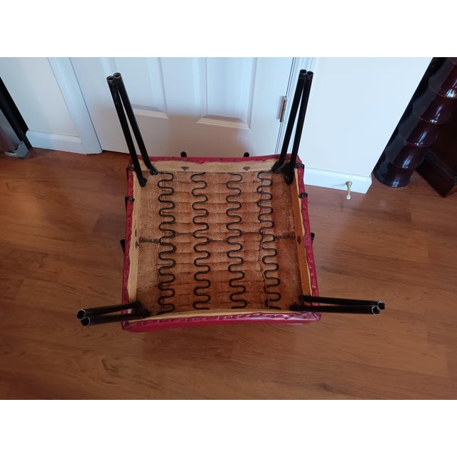 Metal Vintage Viking Artline Style Red Vinyl & Black Metal Frame Chair Hair Pin Legs For Sale - Image 7 of 9