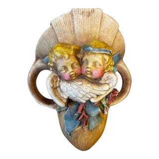 Ornate Cherub and Roses Victorian -Style Ceramic Wall Planter For Sale
