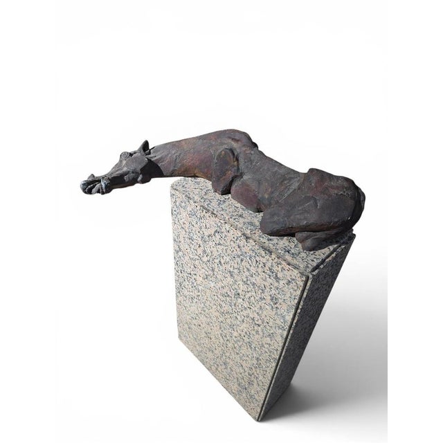 Gray Greek Horse Sculpture on Granite Base by Alfredo Lanz, Italy, 1950s For Sale - Image 8 of 12