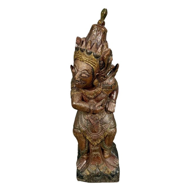India, mid-19th century: Very large carved wooden statue depicting a god, polychrome, with exquisite detailing....