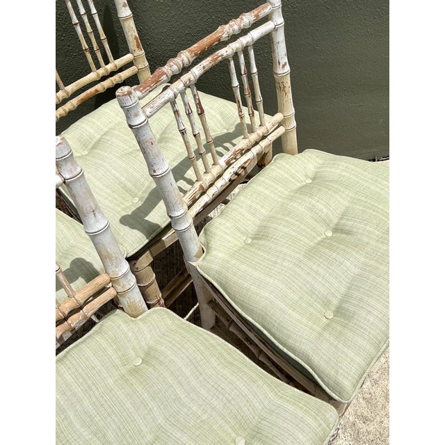 Vintage Distressed Wood Faux Bamboo Spindle Back Chairs - Set of 4 For Sale - Image 10 of 18