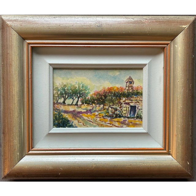 Vintage watercolor landscape of a scene in Italy. Illegible signature to the lower right, dated 1991. Beautifully matted...