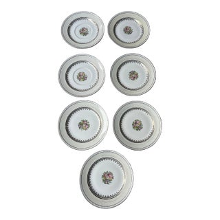 Collection of Vintage Ceramic Floral Plates With Gold Accents- Set of 7 For Sale