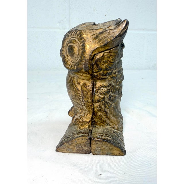 Gold Rare Antique Early 1900's Cast Iron Owl Animal Still Coin Bank by a.c. Williams For Sale - Image 8 of 10
