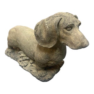 Vintage Lifesize Cast Stone Dachshund Garden Statue For Sale