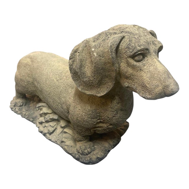 Vintage Lifesize Cast Stone Dachshund Garden Statue For Sale