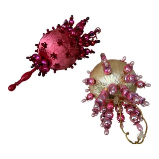 Vintage Hand Made Beaded Christmas Ornaments - a Pair For Sale