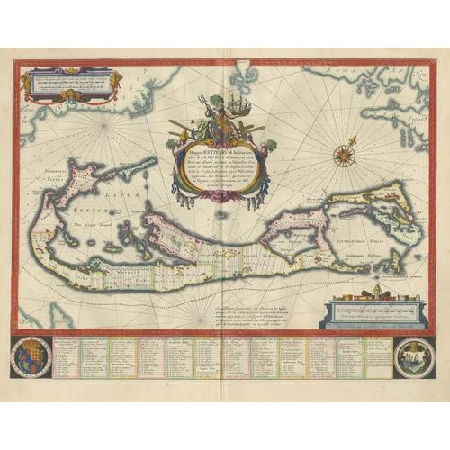 Hand-Colored Bermuda Map with Somers Isles from Blaeu, 1642 For Sale - Image 3 of 12