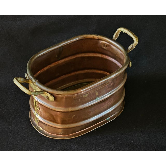 Metal Antique French Copper Jardinière With Brass Handles – 19th Century Vintage Planter For Sale - Image 7 of 9