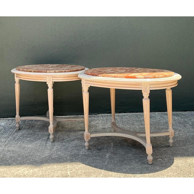 Mid-Century Modern Vintage Stone Top Carved Oval Side Tables - A Pair For Sale - Image 3 of 12