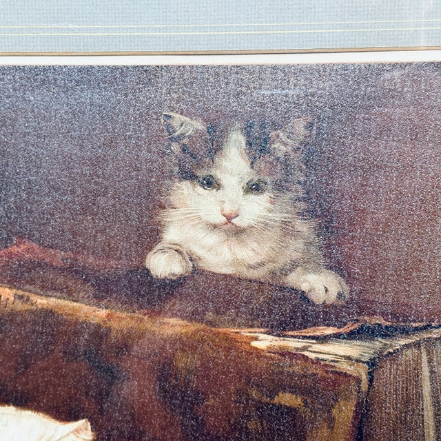 Victorian Framed Chromolithograph Mixing the Colors Cats Kittens Painting by Alfred De Neuville For Sale - Image 11 of 12