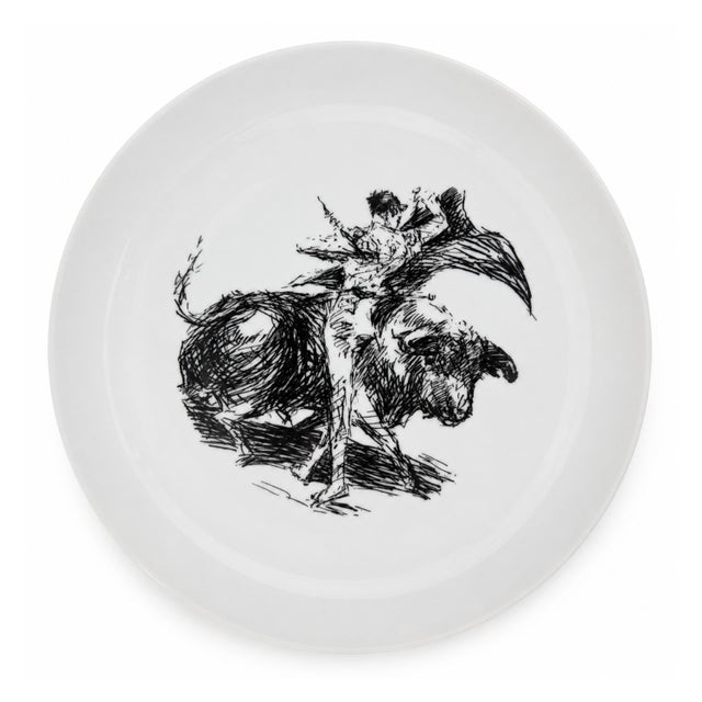 Black Vintage Spanish Bidasoa Bullfighting Porcelain Plates by Antonio Casero Set of 8 For Sale - Image 8 of 11