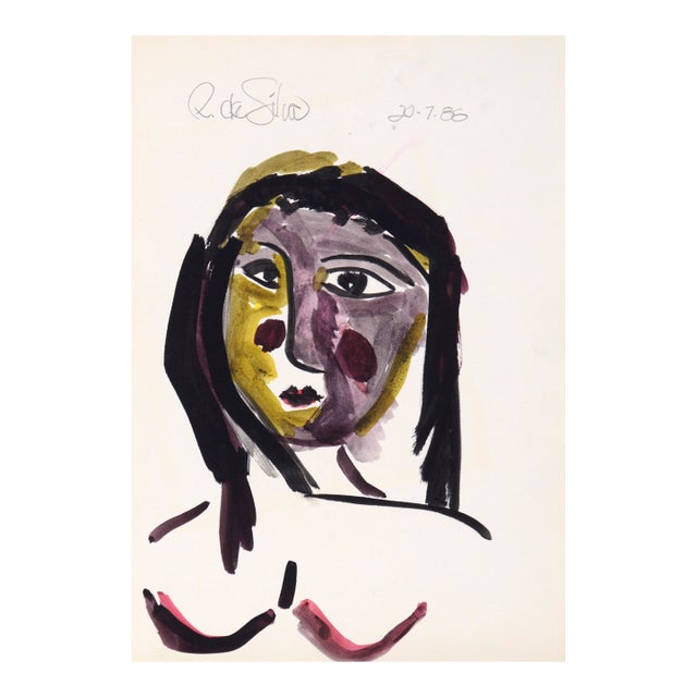 Portrait of a Woman With Rosy Cheeks After Picasso in Acrylic on Paper by Ricardo De Silva For Sale