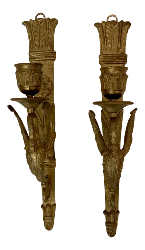 Gilt (Gold) Empire Style Bronze Wall Appliques (Sconces) - a Pair