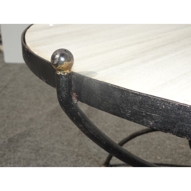 Metal Vintage Spanish Style Wrought Iron W White & Gray Marble Top Coffee Table For Sale - Image 7 of 13