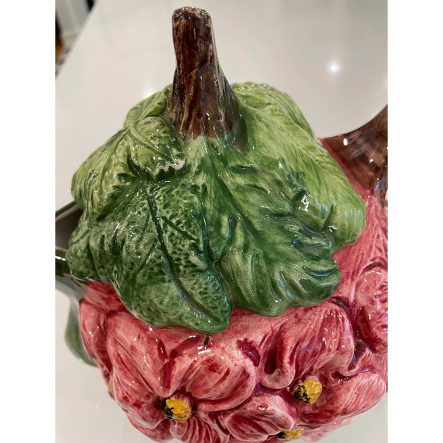 Pink Cabbage Ware Floral Teapot - Vintage Majolica With Hibiscus For Sale - Image 8 of 11