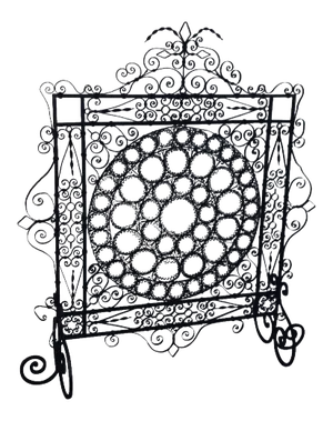 19th Century High Victorian Wrought Iron Wire Work Medallion Fires Screen