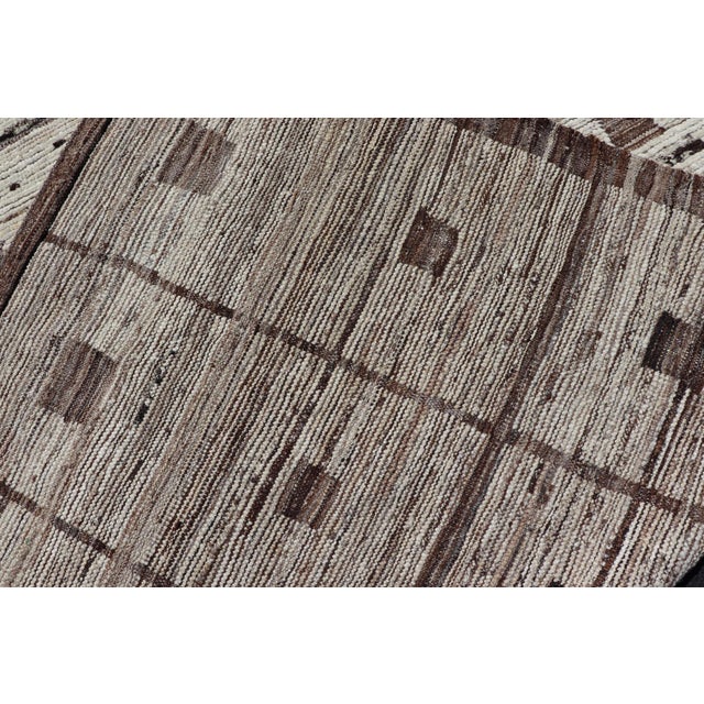 Modern Hand-Knotted Runner in Wool With Box Design in Brown and Neutral Tones 3'5 X 9'4 For Sale - Image 10 of 10