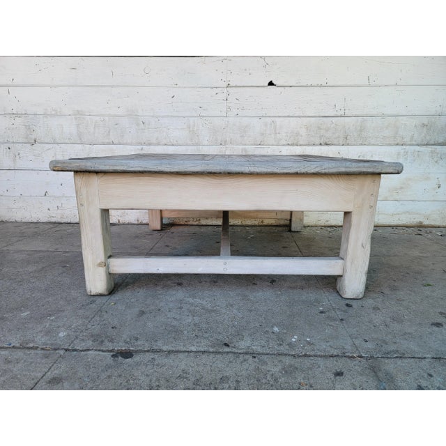Vintage rustic weathered solid wood square coffee table with single drawer, wood handles. Can use indoor and outdoor....