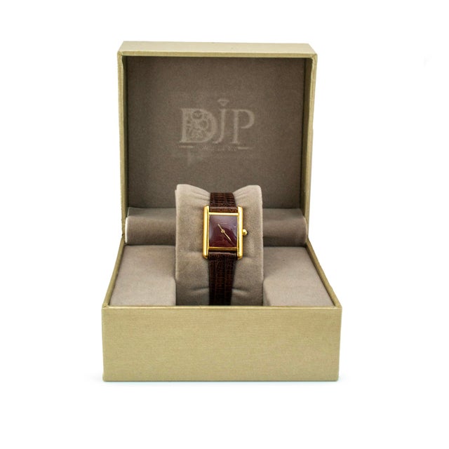 Vintage Ladies Cartier Tank Vermeil 21mm 366001 Bordeaux 925 Gold Plaque Watch For Sale - Image 11 of 11