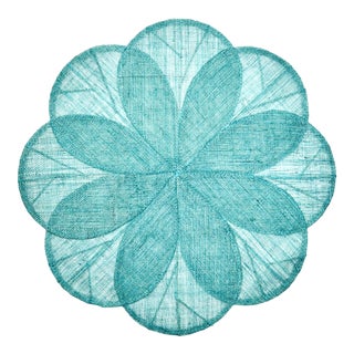 Deborah Rhodes Sinamay Flower Placemats, Turquoise, Set of 4 For Sale
