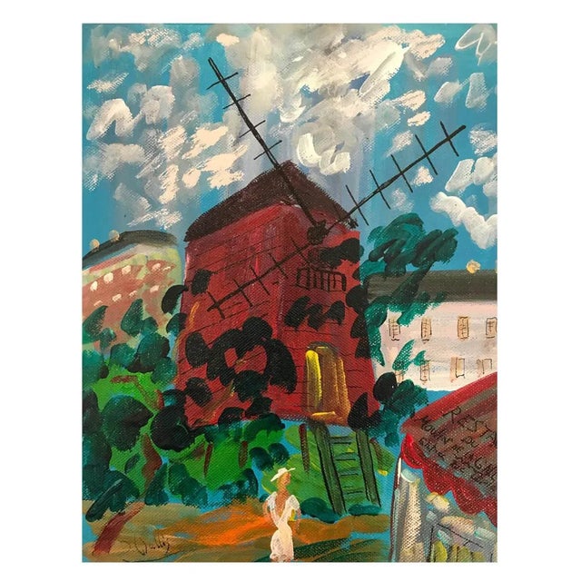 Jean Wallis Le Moulin de la Galette Acrylic on canvas / wooden frame Circa 2002 Signed lower left Dedicated to the back...