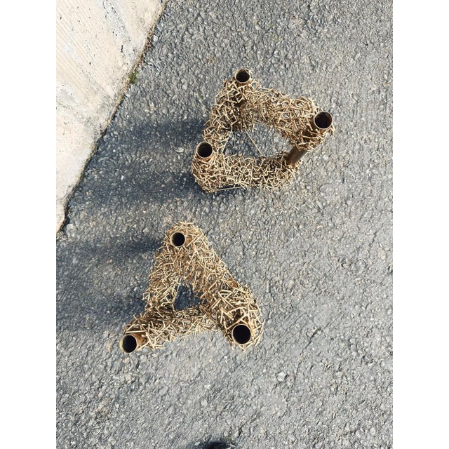 Mid 20th Century Brutalist Style Metal Candlesticks - a Pair For Sale - Image 10 of 10